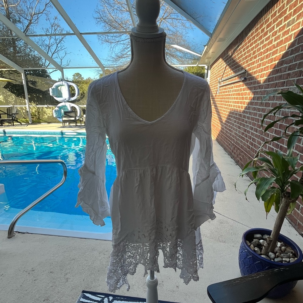 Cupio White Bathing Suit Cover Up with Crochet Trim